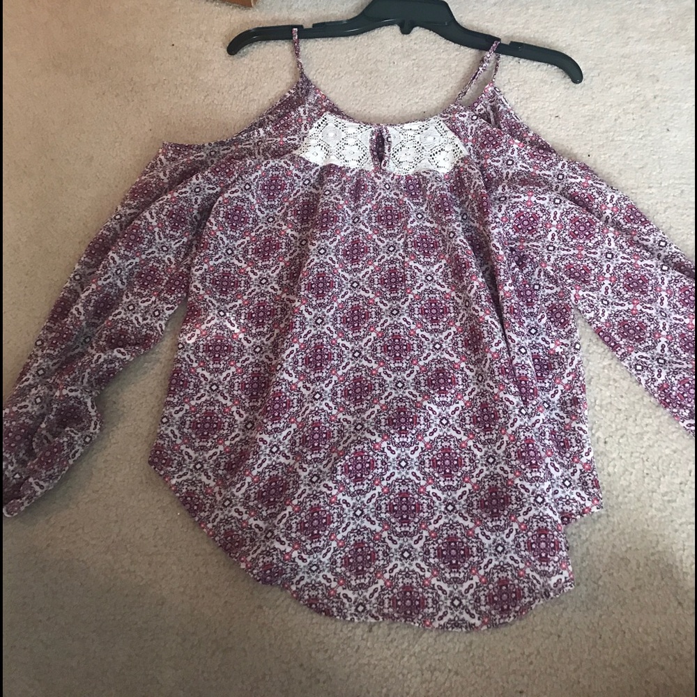 Multicolored off the shoulder shirt